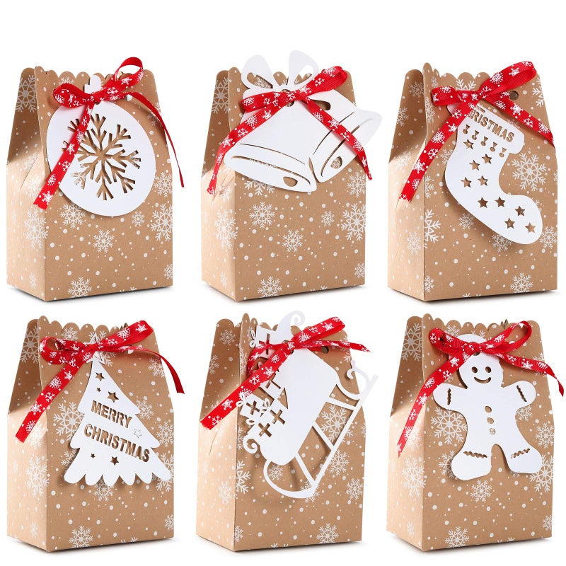 iefoah 24pcs Christmas Goody Bags Bulk Christmas Kraft Gift Bags with Snowflake Ribbons Gingerbread Christmas Tags for Holiday Party Supplies - Image 1